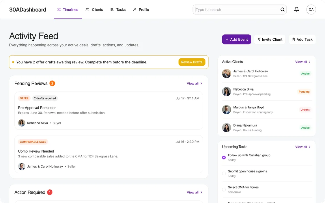 Activity feed dashboard for a fintech product