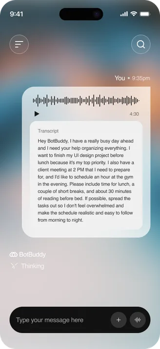 Three mobile chat screens from an AI assistant app