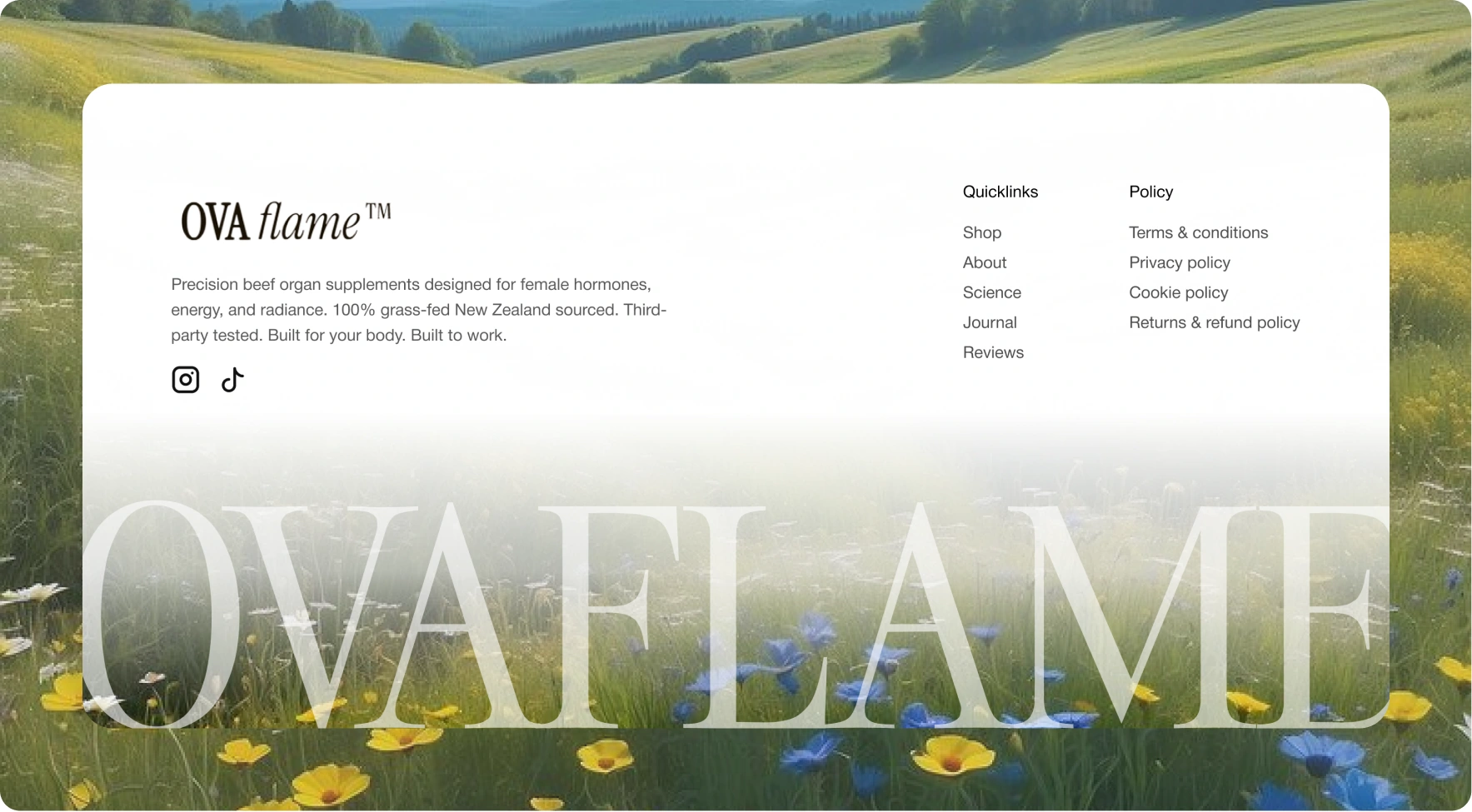 The Ovaflame landing page